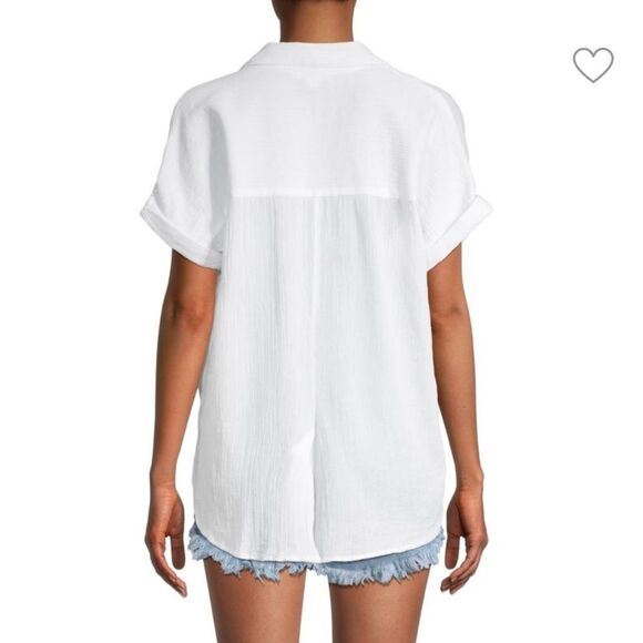 beach lunch lounge Shirt sz L Cotton Waffle White Coastal Beach Minimalist - Picture 6 of 11